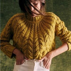 Sezane Mustard Cable Knit Turtleneck Sweater